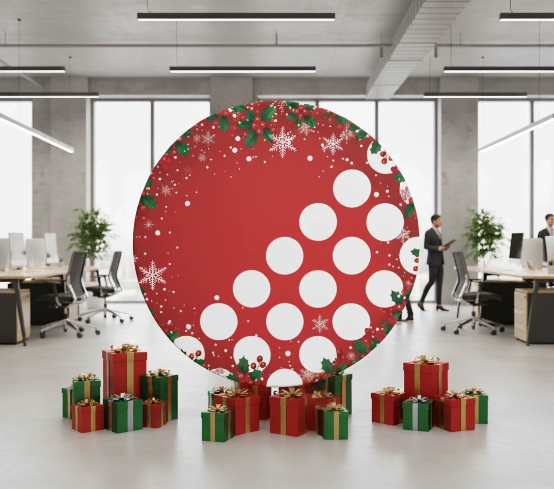 file-meta-description.świątecznaokrągłaściankawbiurze,otoczonaprezentami.