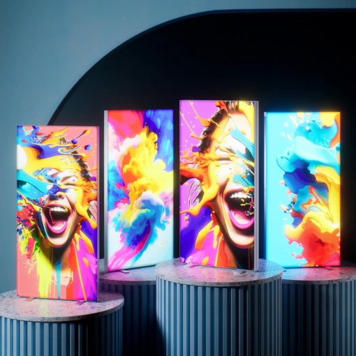 Kolorowe, wolnostojące kasetony reklamowe LED