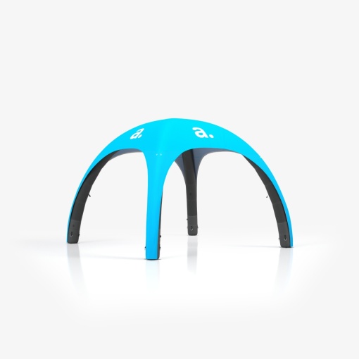 Tente gonflable pneumatique avec impression bleue sur fond blanc