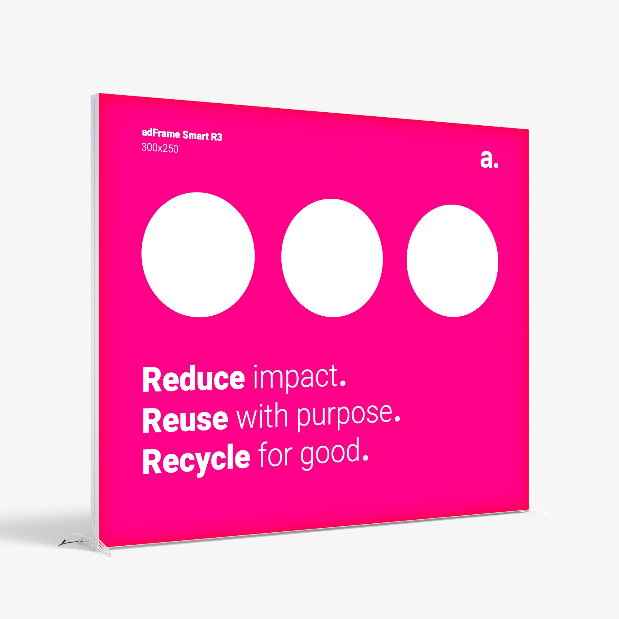 Caixa retroiluminada adFrame Smart R3 300x250 versão impressa com grafismo promocional